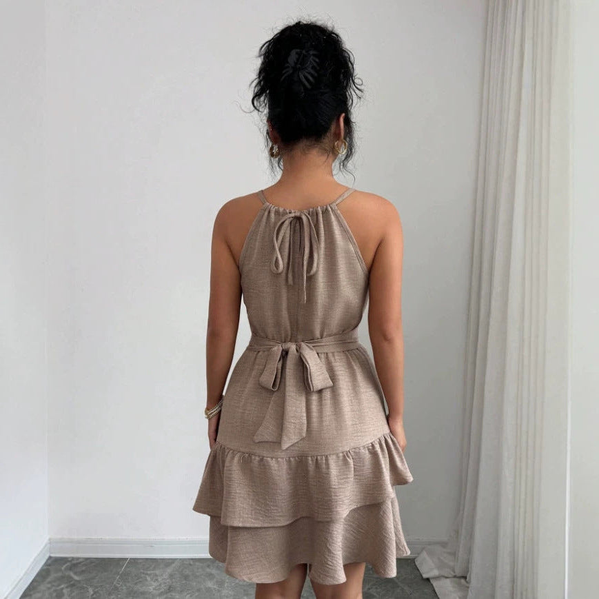 Women's Ruffled Hem Halter Resort Midi Dress