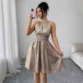 Women's Shiny Halter Cutout Waist-Cinching Evening Mini Dress